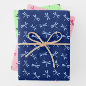 Japans Dragonfly Pattern, marine. Koraal, groen Inpakpapier Vel (In situ)