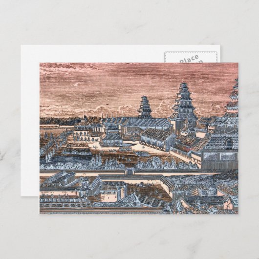 Japans Edo Tokyo Castle Palace Complex Engraving Briefkaart (Voorkant / Achterkant)