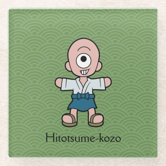 Japans eenogig Kind: Cartoon Yokai Glazen Onderzetter (Voorkant)