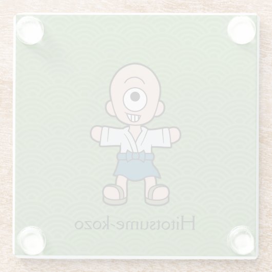 Japans eenogig Kind: Cartoon Yokai Glazen Onderzetter (Achterkant)
