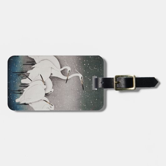 Japans Egrets Koson kranen wintersneeuw Bagagelabel (Voorkant horizontaal)