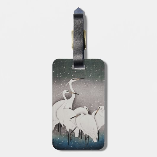 Japans Egrets Koson kranen wintersneeuw Bagagelabel (Achterkant verticaal)