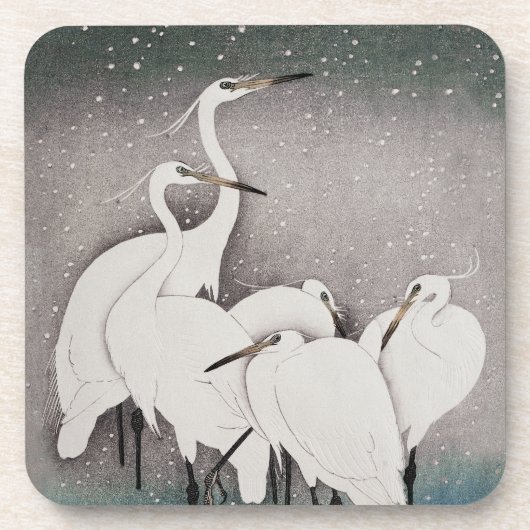 Japans Egrets Koson kranen wintersneeuw Bier Onderzetter (Voorkant)