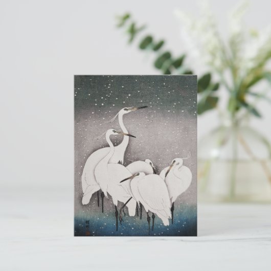 Japans Egrets Koson kranen wintersneeuw Briefkaart (Staand voorkant)