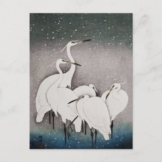 Japans Egrets Koson kranen wintersneeuw Briefkaart (Voorkant)