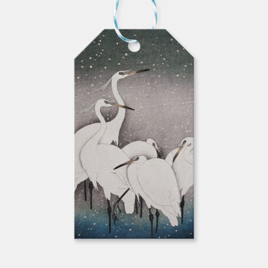 Japans Egrets Koson kranen wintersneeuw Cadeaulabel (Voorkant)