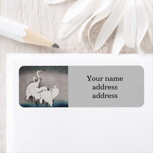 Japans Egrets Koson kranen wintersneeuw Etiket (Insitu)