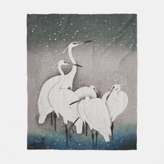 Japans Egrets Koson kranen wintersneeuw Fleece Deken (Voorkant)