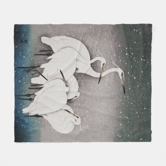 Japans Egrets Koson kranen wintersneeuw Fleece Deken (Voorkant (Horizontaal))