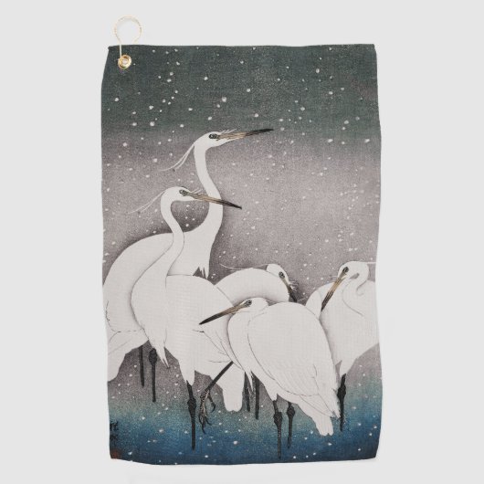 Japans Egrets Koson kranen wintersneeuw Golfhanddoek (Voorkant)