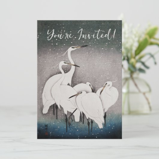 Japans Egrets Koson kranen wintersneeuw Kaart (Staand voorkant)