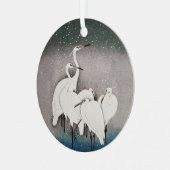 Japans Egrets Koson kranen wintersneeuw Metalen Ornament (Voorkant links)