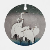 Japans Egrets Koson kranen wintersneeuw Metalen Ornament (Voorkant)