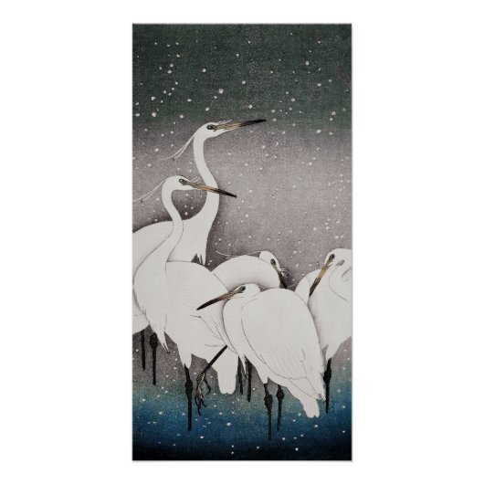 Japans Egrets Koson kranen wintersneeuw Perfect Poster (Voorkant)