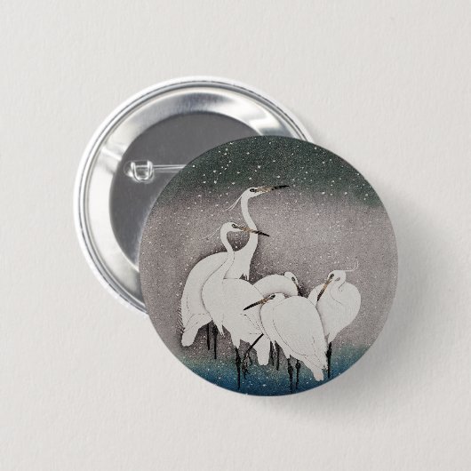 Japans Egrets Koson kranen wintersneeuw Ronde Button 5,7 Cm (Voorkant /achterkant)
