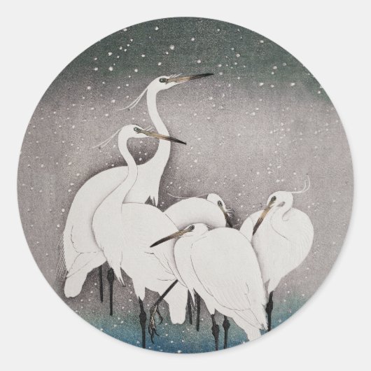 Japans Egrets Koson kranen wintersneeuw Ronde Sticker (Voorkant)