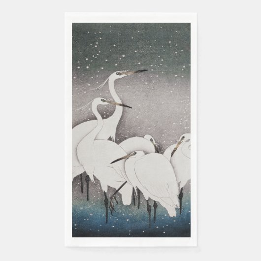 Japans Egrets Koson kranen wintersneeuw Servet (Voorkant)