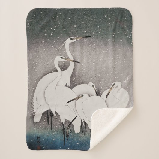 Japans Egrets Koson kranen wintersneeuw Sherpa Deken (Voorkant)