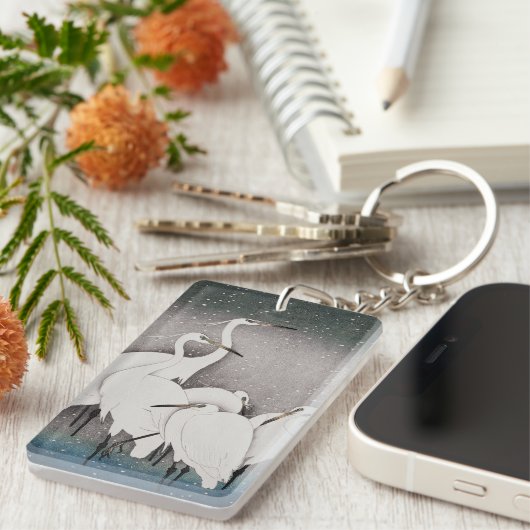 Japans Egrets Koson kranen wintersneeuw Sleutelhanger (Voorkant Rechts)