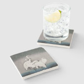 Japans Egrets Koson kranen wintersneeuw Stenen Onderzetter (Zijkant)