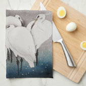 Japans Egrets Koson kranen wintersneeuw Theedoek (Quarter Fold)