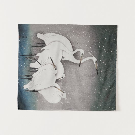 Japans Egrets Koson kranen wintersneeuw Wandkleed (Voorkant (horizontaal))
