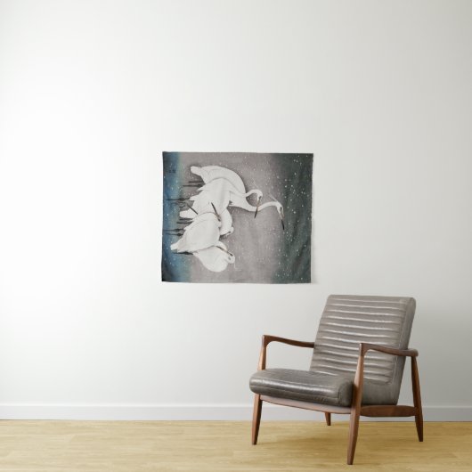 Japans Egrets Koson kranen wintersneeuw Wandkleed (In Situ (horizontaal))