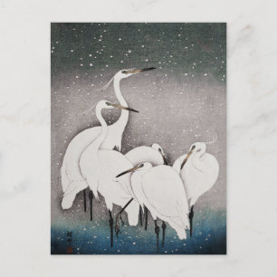 Japans Egrets Kranen Vogel Winter Sneeuw Kunst Briefkaart