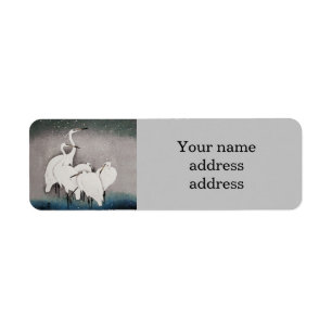 Japans Egrets Kranen Vogel Winter Sneeuw Kunst Etiket