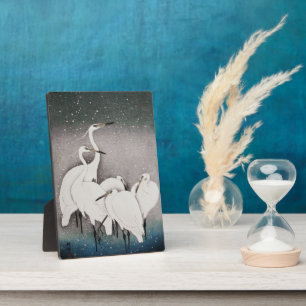 Japans Egrets Kranen Vogel Winter Sneeuw Kunst Fotoplaat