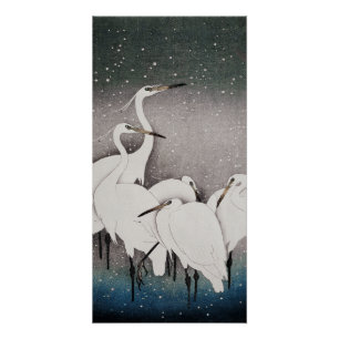 Japans Egrets Kranen Vogel Winter Sneeuw Kunst Perfect Poster