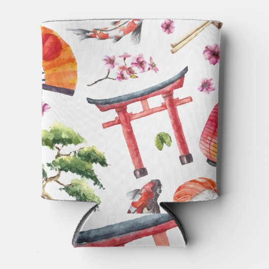 Japans Elements Waterverf Naadloze Textuur Blikjeskoeler (Voorkant)