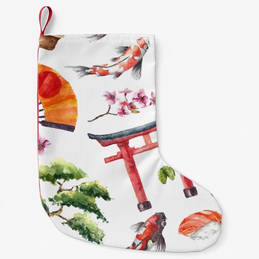 Japans Elements Waterverf Naadloze Textuur Kleine Kerstsok (Voorkant)