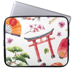 Japans Elements Waterverf Naadloze Textuur Laptop Sleeve