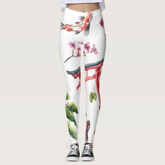 Japans Elements Waterverf Naadloze Textuur Leggings (Voorkant)