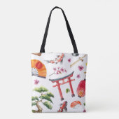 Japans Elements Waterverf Naadloze Textuur Tote Bag (Achterkant)