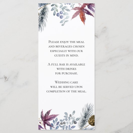 Japans esdoorn Bloemen Waterverf Bruiloft Menu (Achterkant)