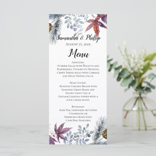 Japans esdoorn Bloemen Waterverf Bruiloft Menu (Staand voorkant)