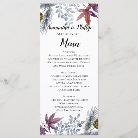 Japans esdoorn Bloemen Waterverf Bruiloft Menu (Voorkant)
