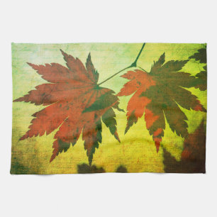 Japans esdoornblad script herfst rood groen elegan theedoek