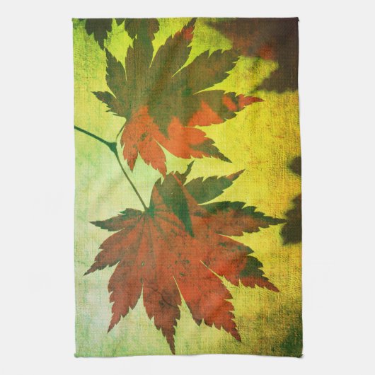 Japans esdoornblad script herfst rood groen elegan theedoek (Verticaal)