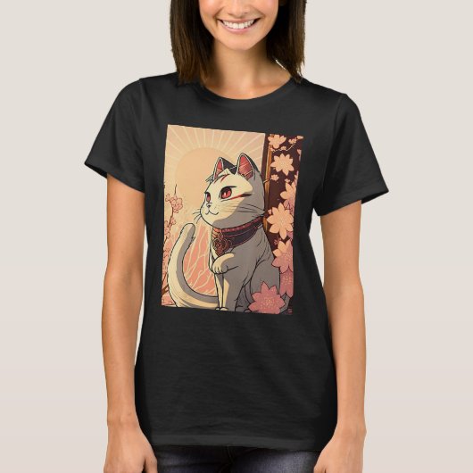 Japans Esthetisch Leuke kat japan Sakura Cherry Bl T-shirt (Voorkant)