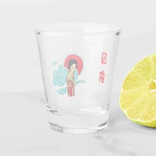 Japans esthetisch meisje in Kimono Glass Shot Glas (Achterkant)