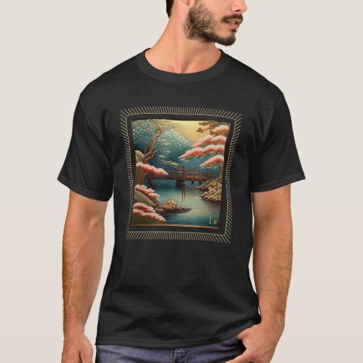 Japans esthetisch rivierbrug Natuur Landschap T-shirt (Voorkant)