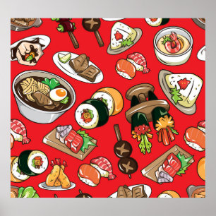 Japans eten: naadloos cultureel patroon poster
