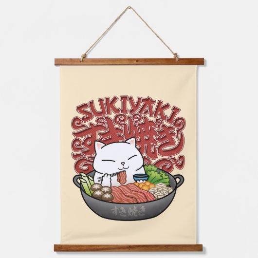 Japans eten Sukiyaki Cat Hangend Wandkleed (Voorkant)