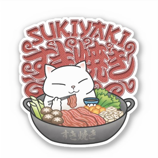 Japans eten Sukiyaki Cat Sticker (Voorkant)