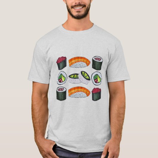 Japans eten Sushi Nigiri Maki Roll Rolls T-Shirt (Voorkant)