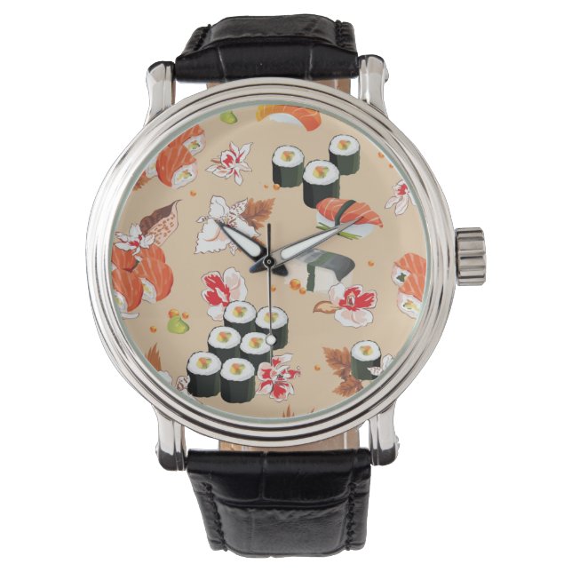 Japans eten: Sushi Pattern 3 Horloge (Voorkant)