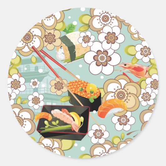 Japans eten: Sushi Pattern 4 Ronde Sticker (Voorkant)